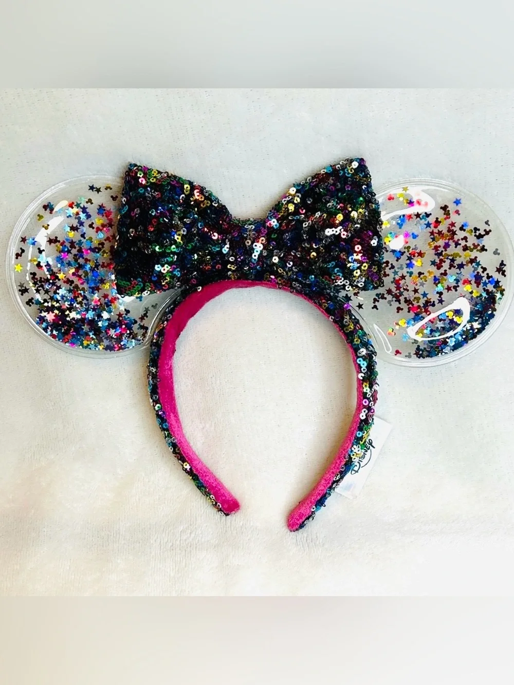 Disney Parks Rainbow Confetti Star Sparkle Minnie Mouse Ears Bow Headband